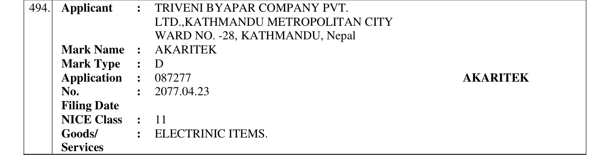 Original bulletin entry for AKARITEK
