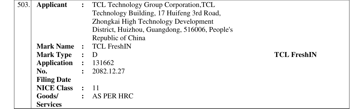 Original bulletin entry for TCL FreshIN