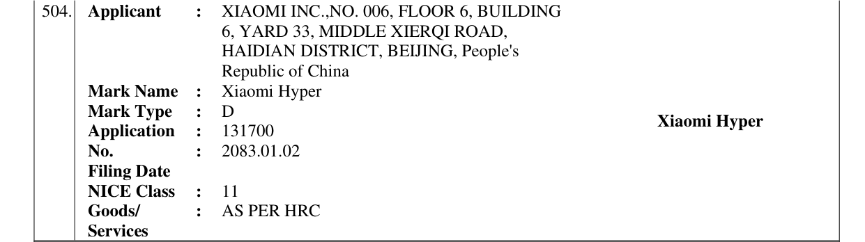 Original bulletin entry for Xiaomi Hyper