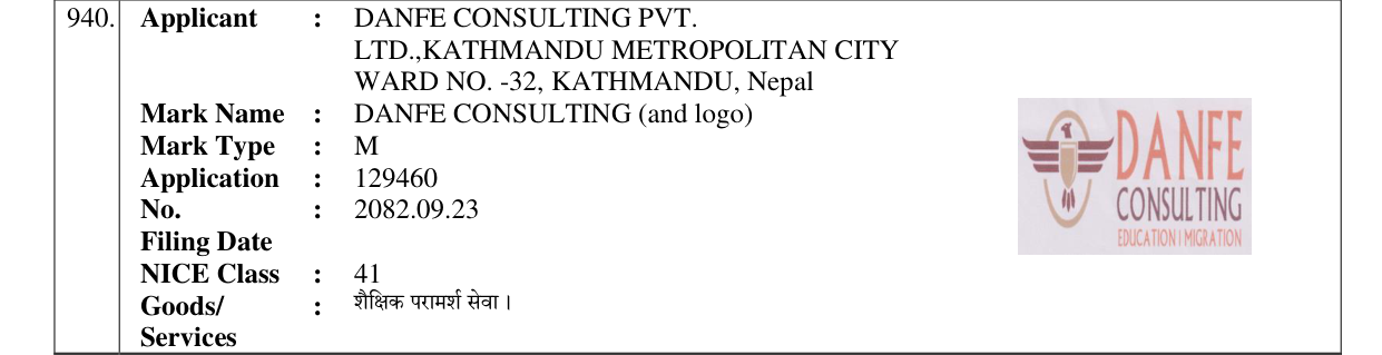 Original bulletin entry for DANFE CONSULTING (and logo)