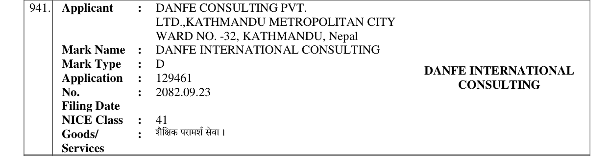 Original bulletin entry for DANFE INTERNATIONAL CONSULTING
