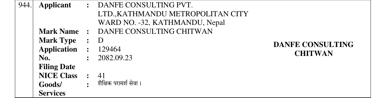 Original bulletin entry for DANFE CONSULTING CHITWAN