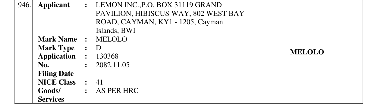 Original bulletin entry for MELOLO