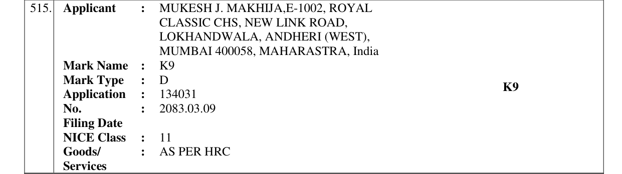 Original bulletin entry for K9
