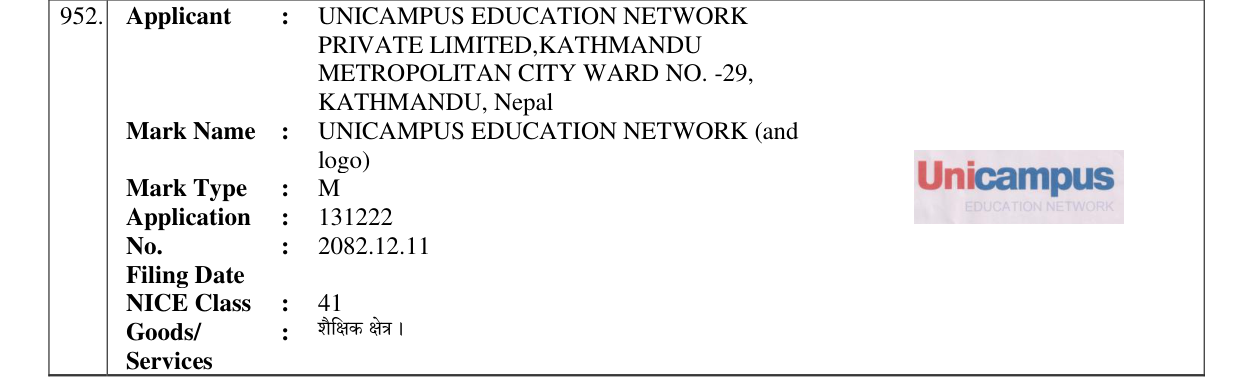 Original bulletin entry for UNICAMPUS EDUCATION NETWORK (and logo)