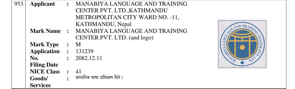 Original bulletin entry for MANABIYA LANGUAGE AND TRAINING CENTER PVT. LTD. (and logo)