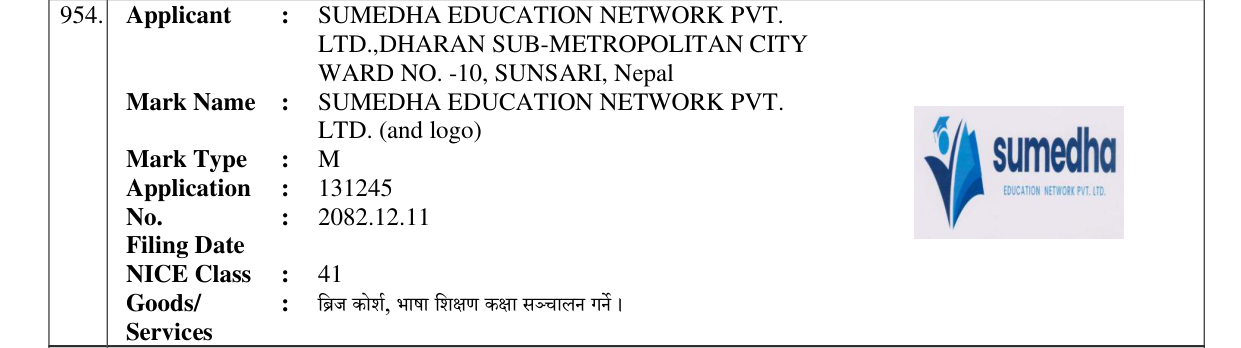 Original bulletin entry for SUMEDHA EDUCATION NETWORK PVT. LTD. (and logo)