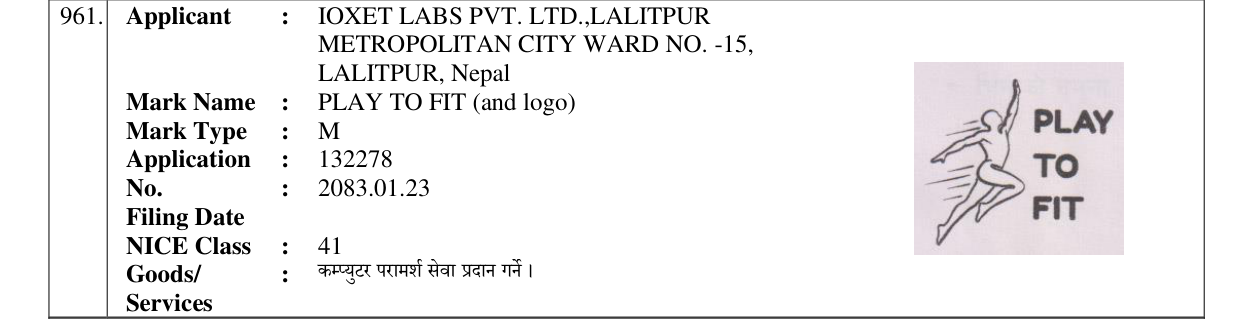 Original bulletin entry for PLAY TO FIT (and logo)