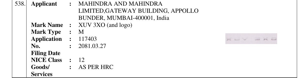Original bulletin entry for XUV 3XO (and logo)