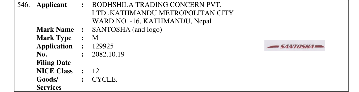 Original bulletin entry for SANTOSHA (and logo)