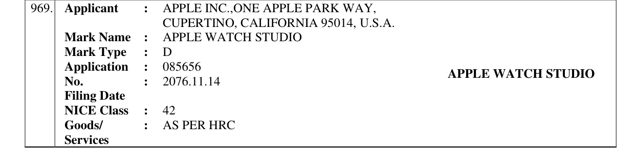 Original bulletin entry for APPLE WATCH STUDIO