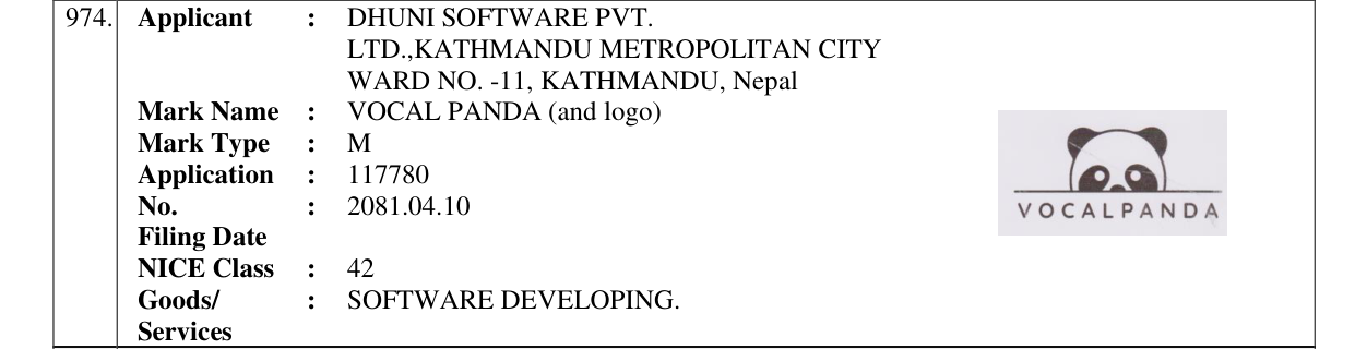 Original bulletin entry for VOCAL PANDA (and logo)