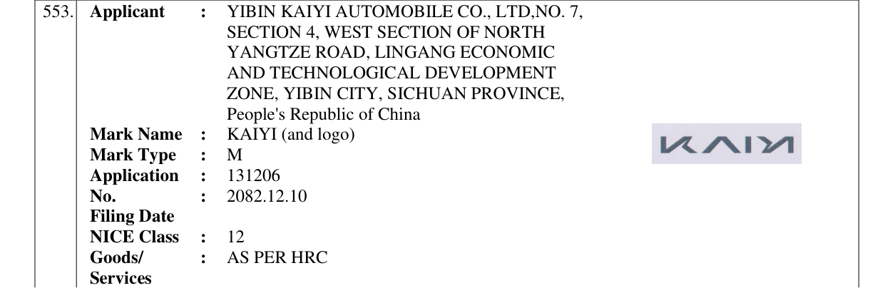 Original bulletin entry for KAIYI (and logo)