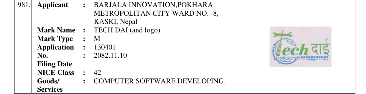 Original bulletin entry for TECH DAI (and logo)