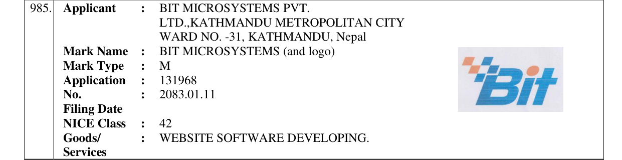 Original bulletin entry for BIT MICROSYSTEMS (and logo)