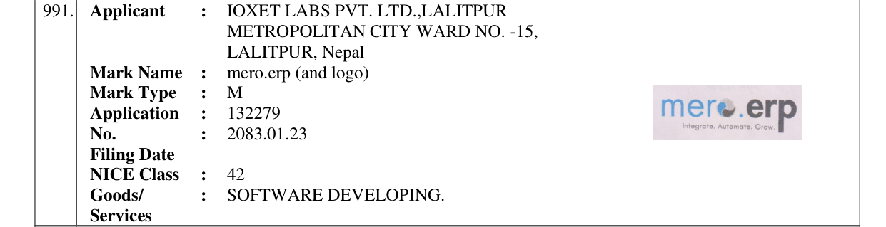 Original bulletin entry for mero.erp (and logo)
