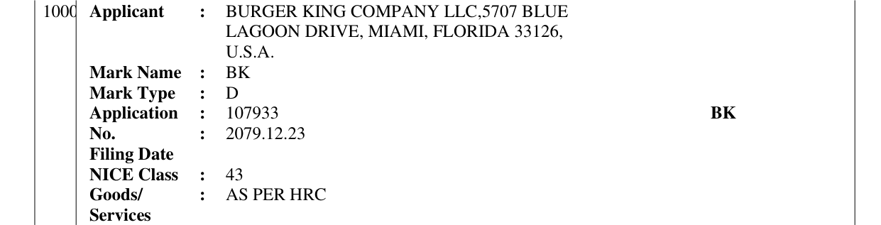 Original bulletin entry for BK