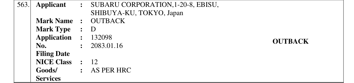 Original bulletin entry for OUTBACK