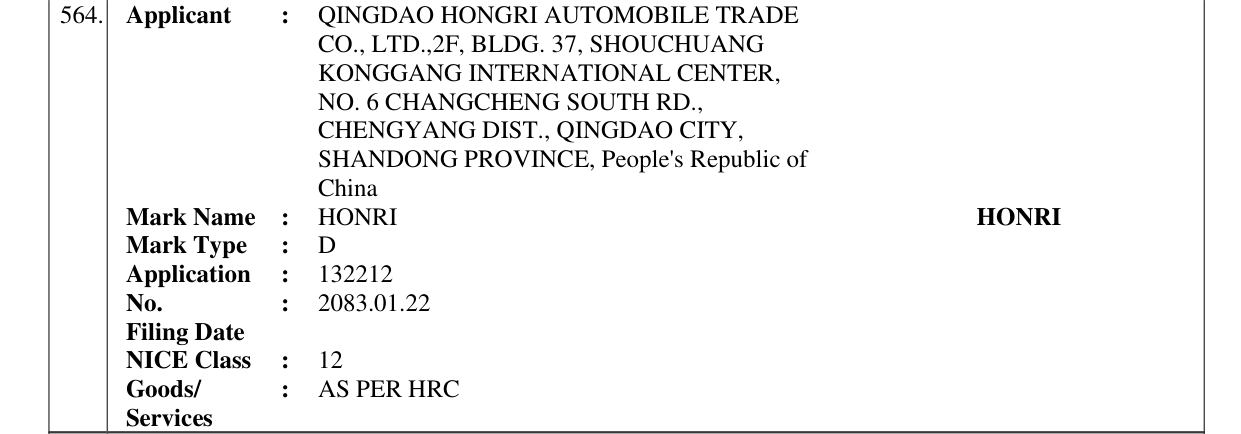 Original bulletin entry for HONRI HONRI