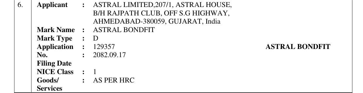 Original bulletin entry for ASTRAL BONDFIT