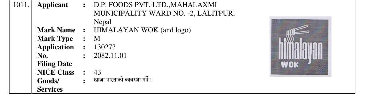 Original bulletin entry for HIMALAYAN WOK (and logo)
