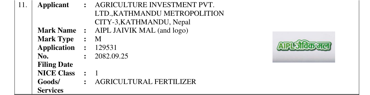 Original bulletin entry for AIPL JAIVIK MAL (and logo)