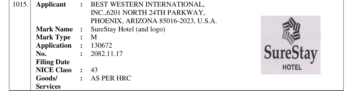 Original bulletin entry for SureStay Hotel (and logo)