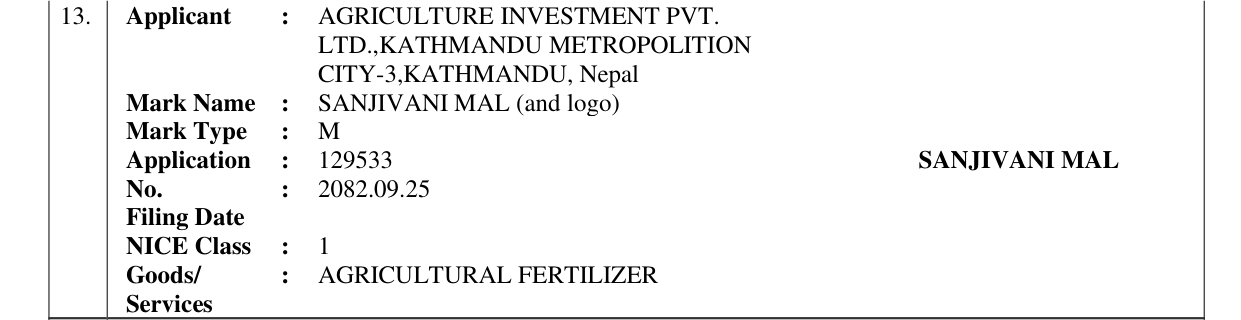 Original bulletin entry for SANJIVANI MAL (and logo)