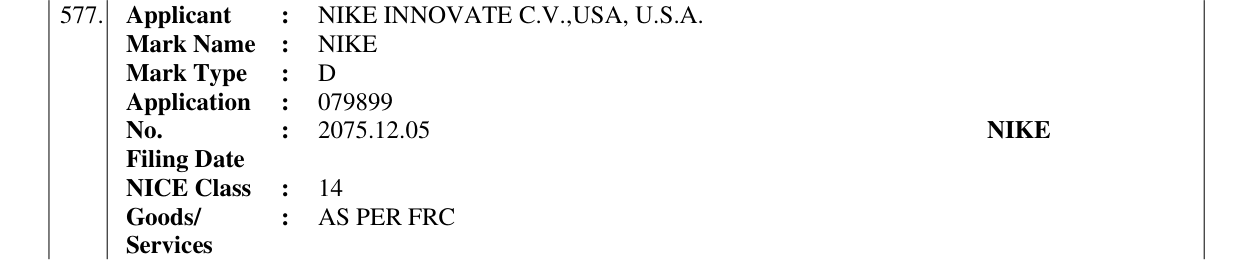 Original bulletin entry for NIKE