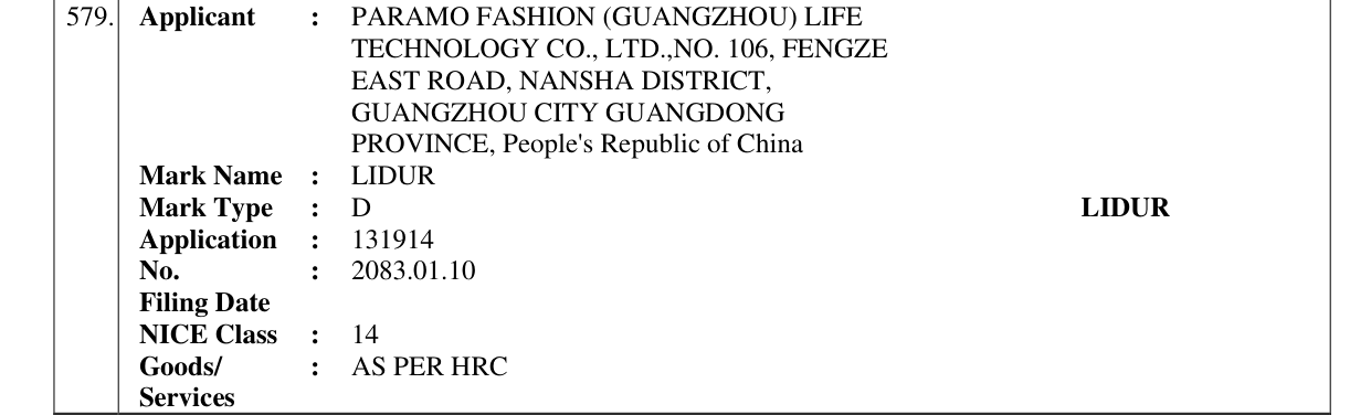 Original bulletin entry for LIDUR