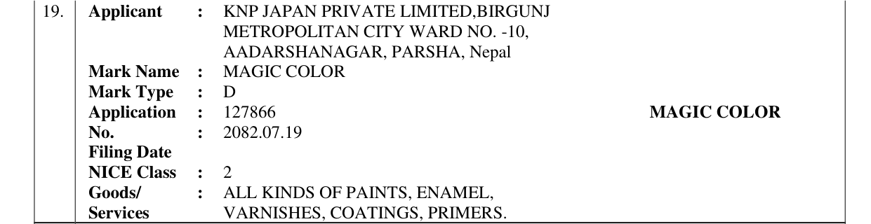 Original bulletin entry for MAGIC COLOR