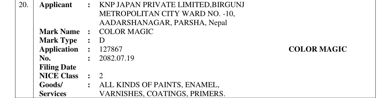 Original bulletin entry for COLOR MAGIC