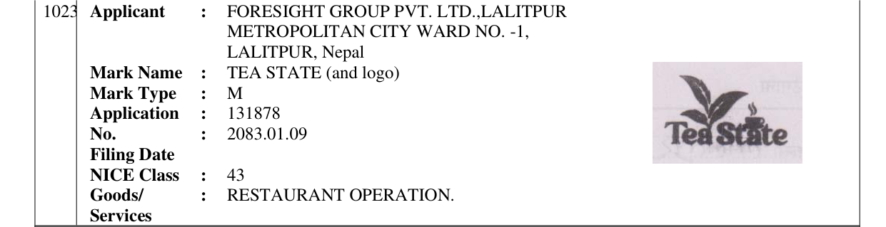 Original bulletin entry for TEA STATE (and logo)