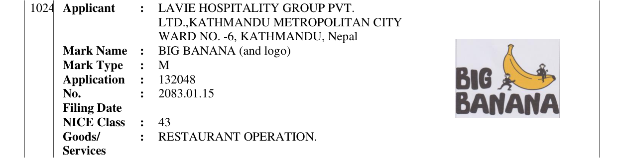 Original bulletin entry for BIG BANANA (and logo)