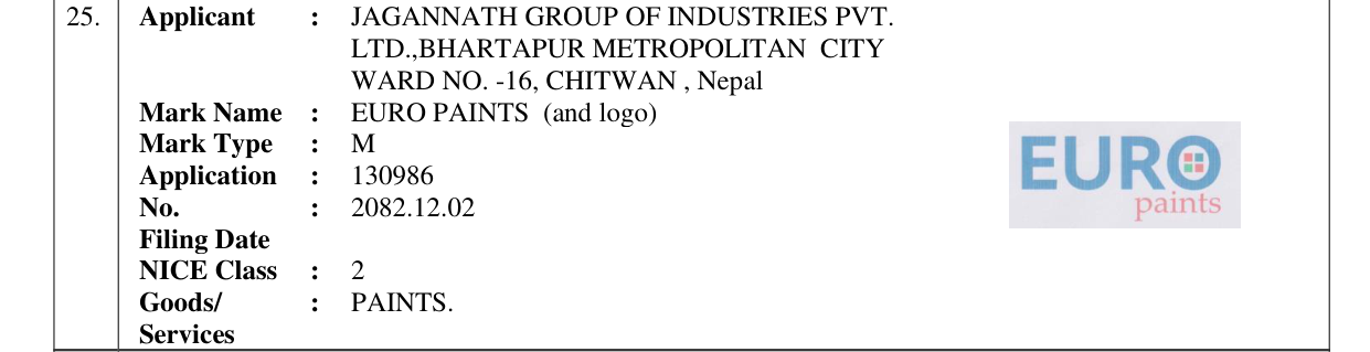 Original bulletin entry for EURO PAINTS (and logo)