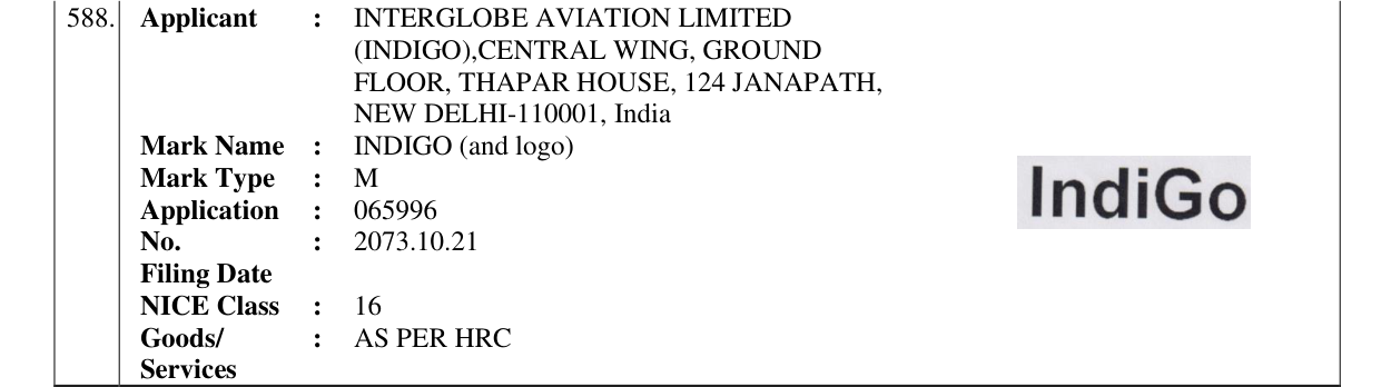Original bulletin entry for INDIGO (and logo)