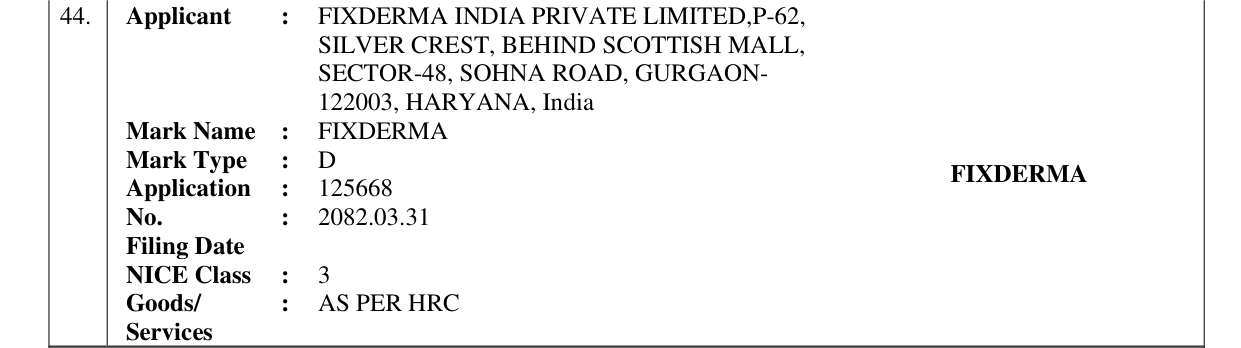 Original bulletin entry for FIXDERMA