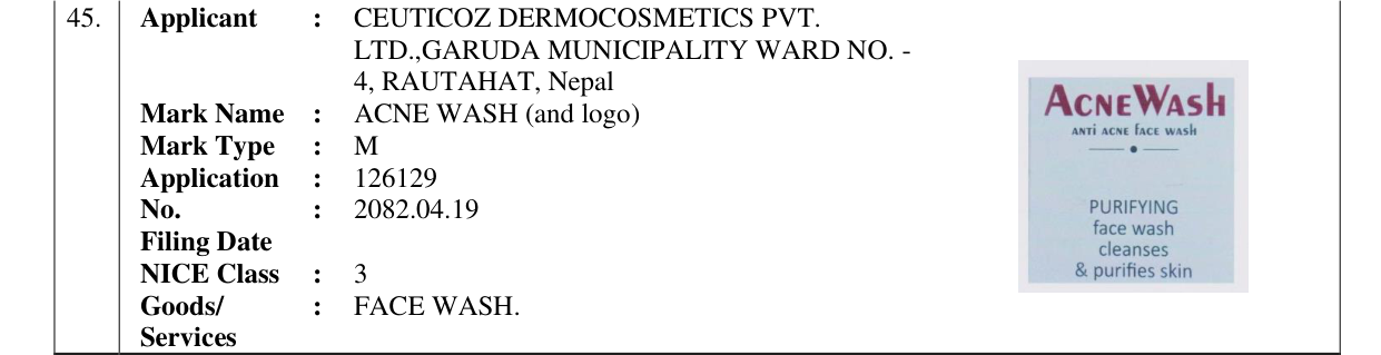 Original bulletin entry for ACNE WASH (and logo)