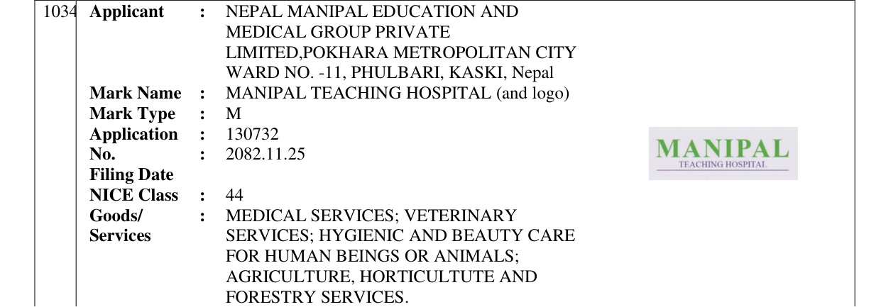 Original bulletin entry for MANIPAL TEACHING HOSPITAL (and logo)