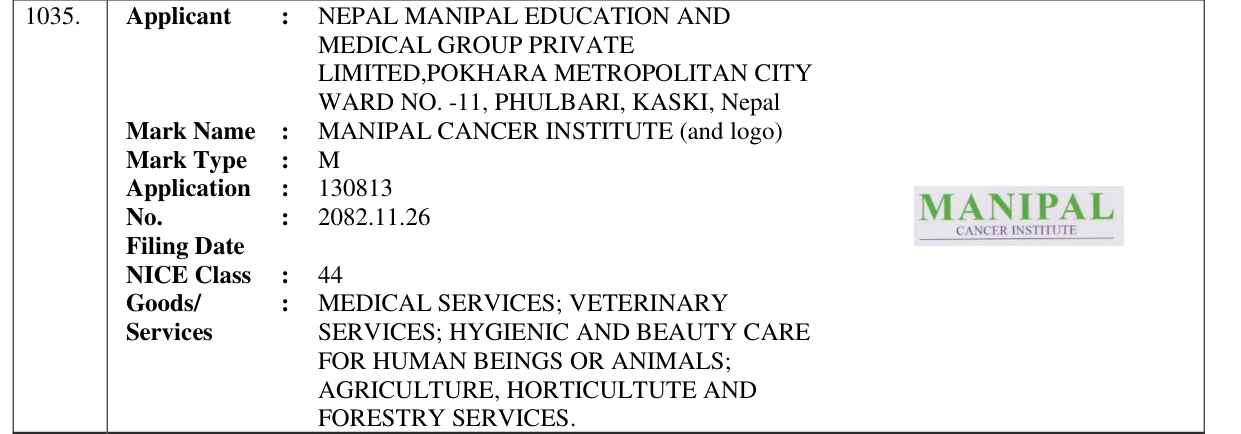 Original bulletin entry for MANIPAL CANCER INSTITUTE (and logo)