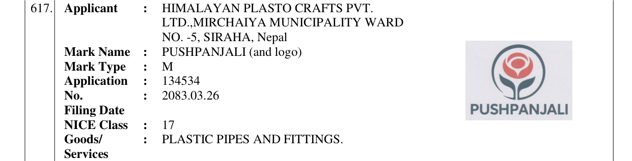 Original bulletin entry for PUSHPANJALI (and logo)