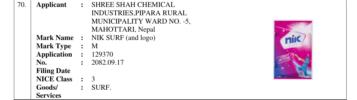 Original bulletin entry for NIK SURF (and logo)