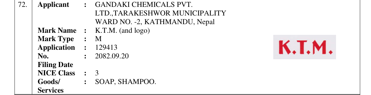 Original bulletin entry for K.T.M. (and logo)