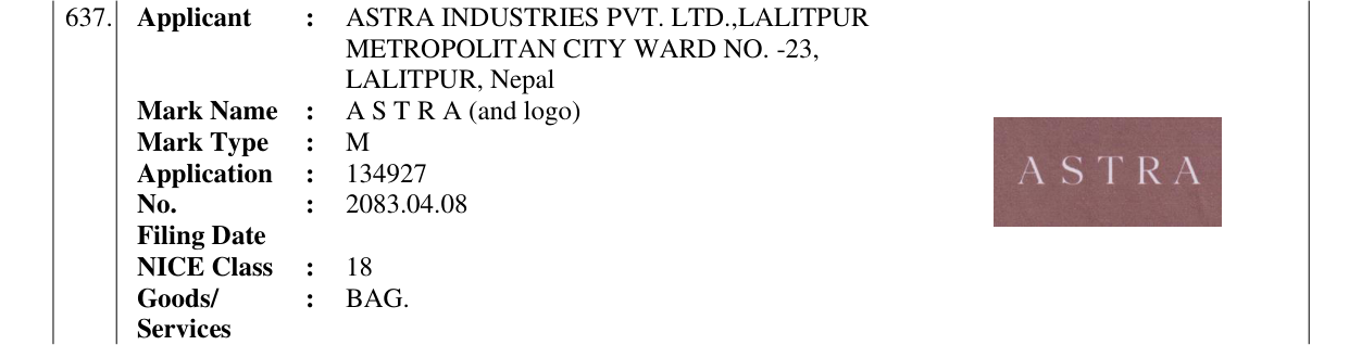 Original bulletin entry for A S T R A (and logo)