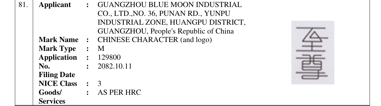 Original bulletin entry for CHINESE CHARACTER (and logo)