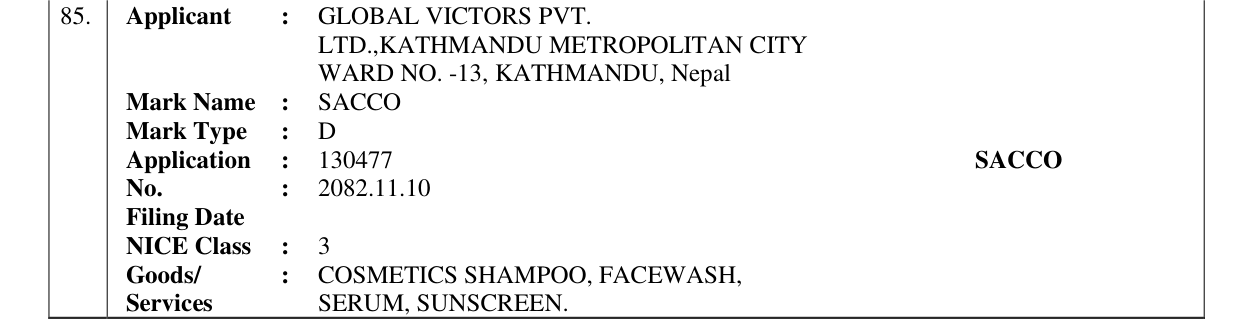 Original bulletin entry for SACCO