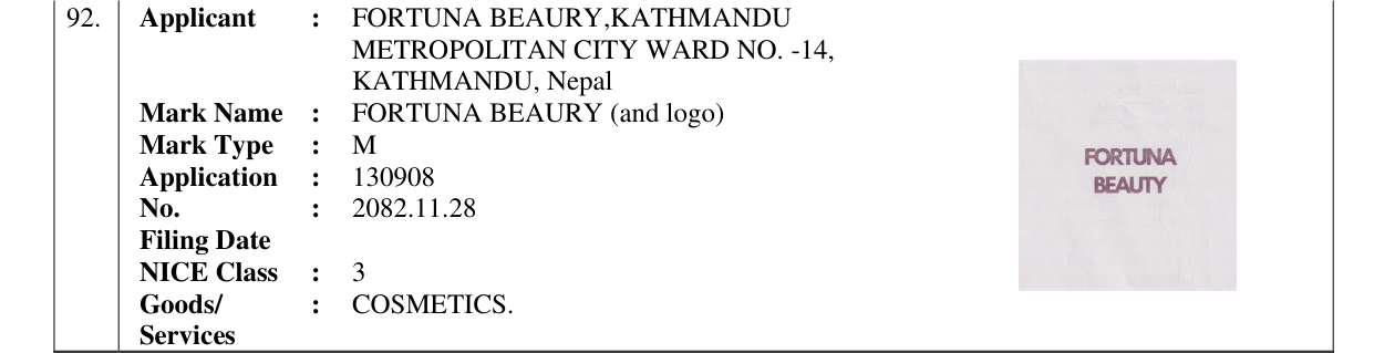 Original bulletin entry for FORTUNA BEAURY (and logo)