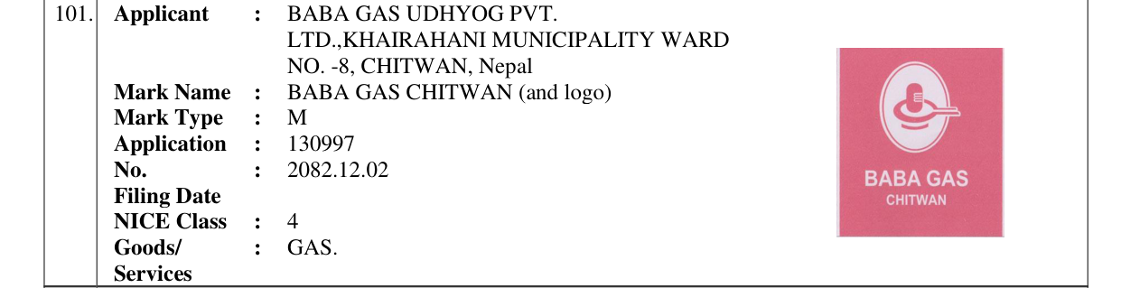 Original bulletin entry for BABA GAS CHITWAN (and logo)