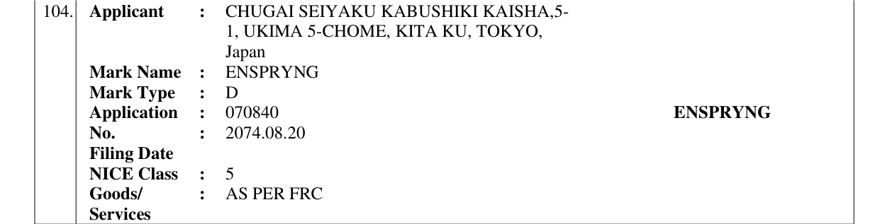 Original bulletin entry for ENSPRYNG