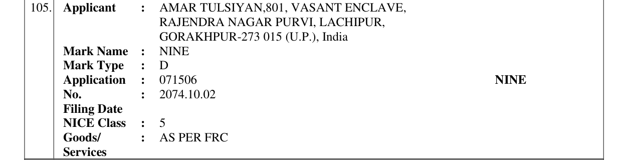 Original bulletin entry for NINE